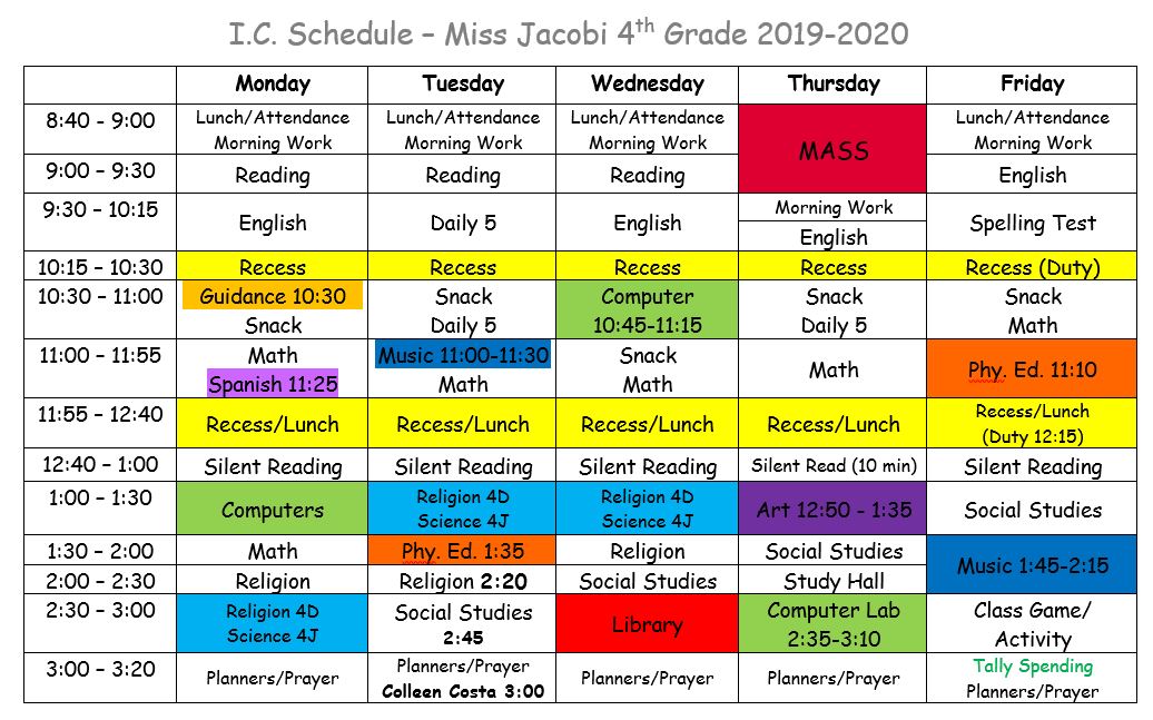 Madeline Jacobi Class Schedules Regis Catholic Schools